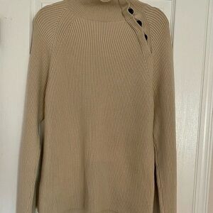 Gucci Ribbed Sweater Mock Neck Side Leather Button Detail Tan Size Large